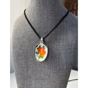 Vintage Avon Jelly Fruit Pendant Necklace: oranges silver souvenir spoon
